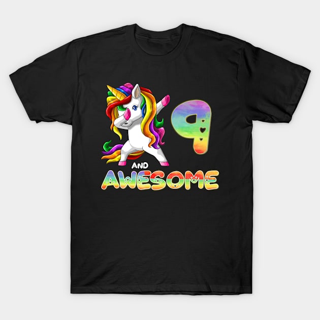 Dabbing Unicorn 9 and Awesome - Unicorn 9 Year Old Gift idea For Birthday Christmas T-Shirt by giftideas